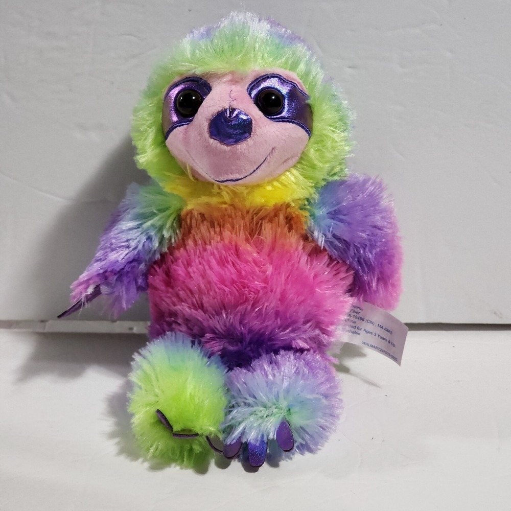 Walmart Rainbow Sloth 10" Colorful Plush Vinyl Accents Stuffed Animal Toy